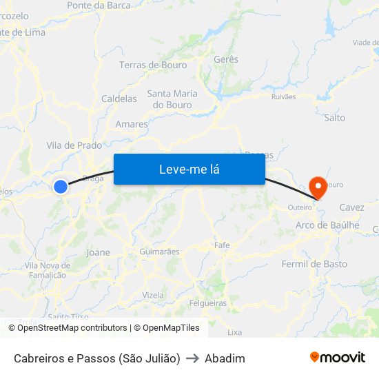 Cabreiros e Passos (São Julião) to Abadim map