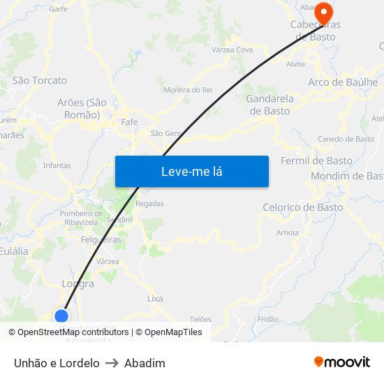 Unhão e Lordelo to Abadim map