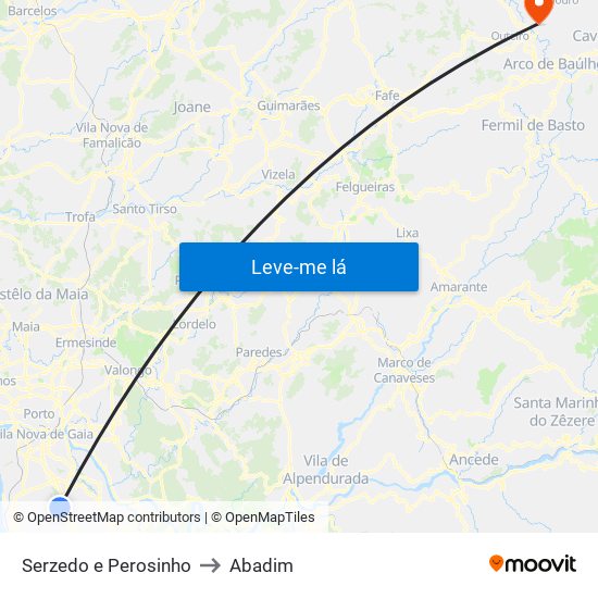 Serzedo e Perosinho to Abadim map