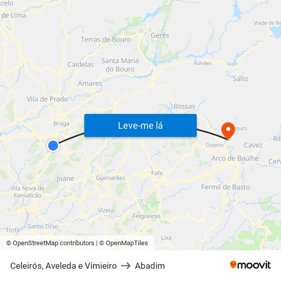 Celeirós, Aveleda e Vimieiro to Abadim map