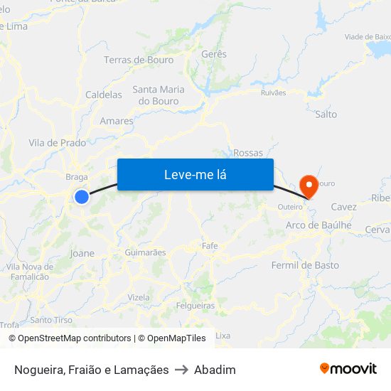 Nogueira, Fraião e Lamaçães to Abadim map