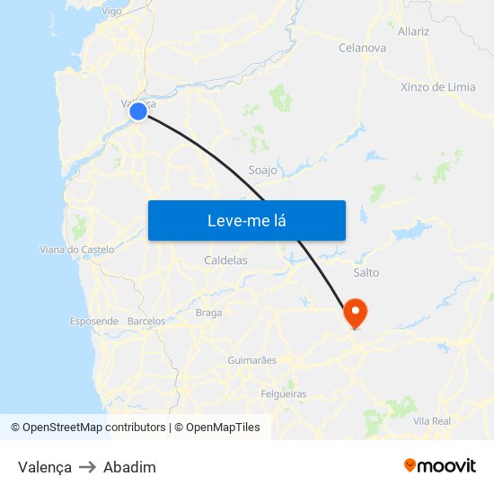 Valença to Abadim map