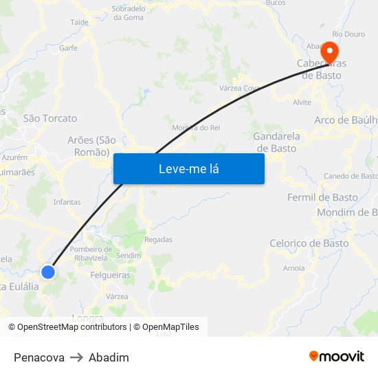 Penacova to Abadim map