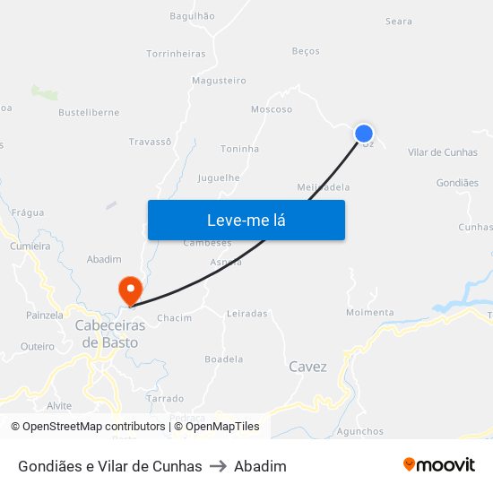 Gondiães e Vilar de Cunhas to Abadim map