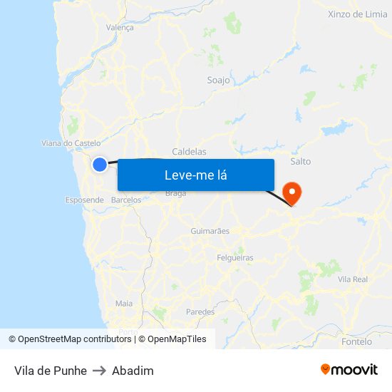 Vila de Punhe to Abadim map