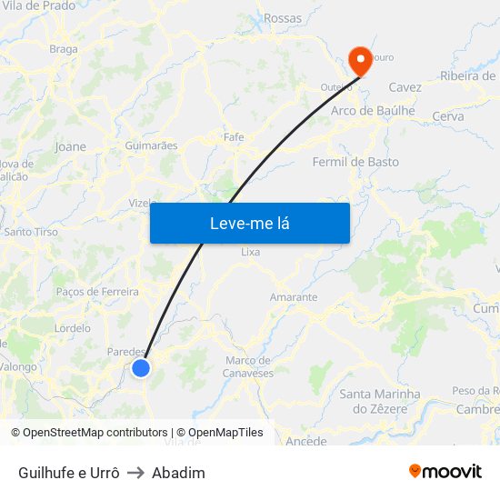 Guilhufe e Urrô to Abadim map