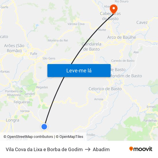 Vila Cova da Lixa e Borba de Godim to Abadim map