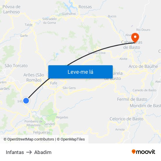 Infantas to Abadim map