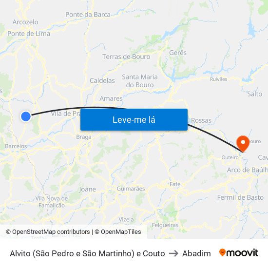 Alvito (São Pedro e São Martinho) e Couto to Abadim map