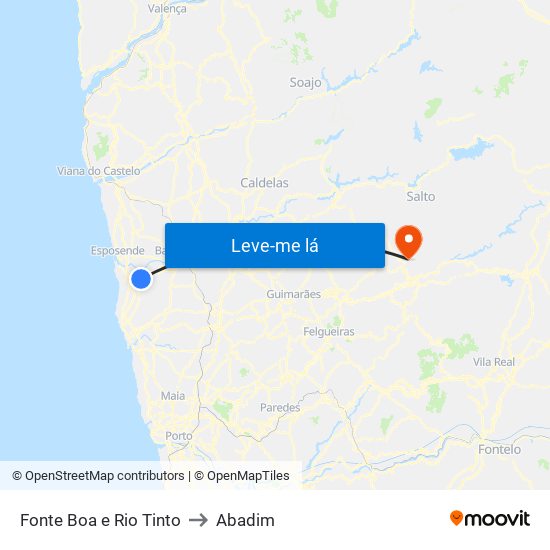 Fonte Boa e Rio Tinto to Abadim map