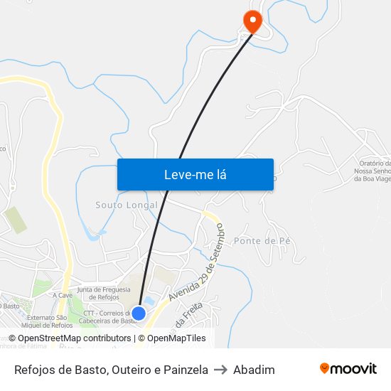 Refojos de Basto, Outeiro e Painzela to Abadim map