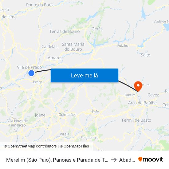 Merelim (São Paio), Panoias e Parada de Tibães to Abadim map