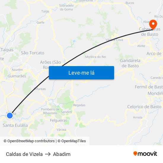Caldas de Vizela to Abadim map