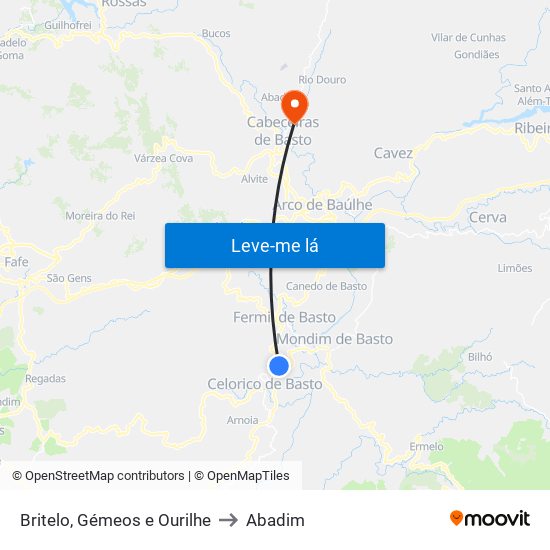 Britelo, Gémeos e Ourilhe to Abadim map