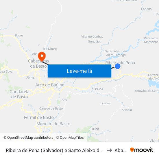 Ribeira de Pena (Salvador) e Santo Aleixo de Além-Tâmega to Abadim map