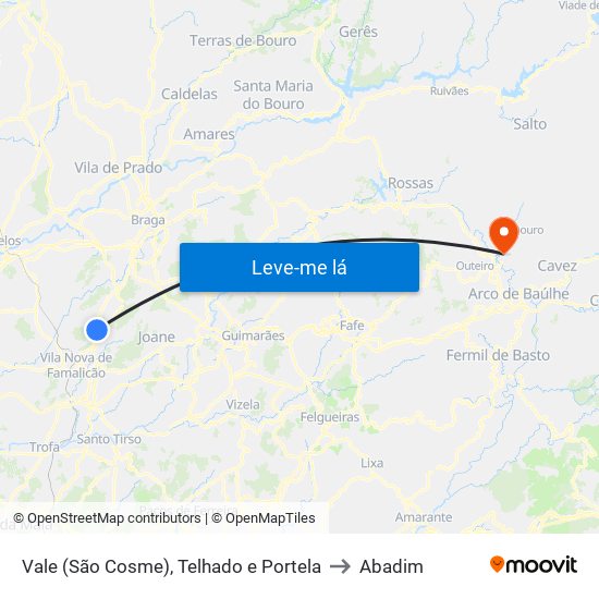 Vale (São Cosme), Telhado e Portela to Abadim map