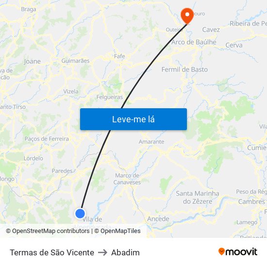 Termas de São Vicente to Abadim map