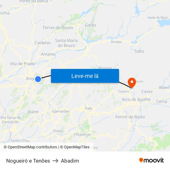 Nogueiró e Tenões to Abadim map