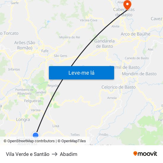 Vila Verde e Santão to Abadim map