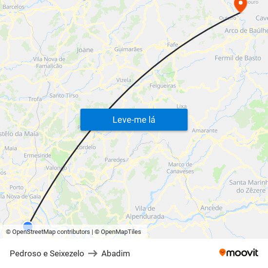 Pedroso e Seixezelo to Abadim map