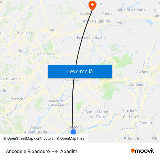 Ancede e Ribadouro to Abadim map