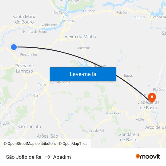 São João de Rei to Abadim map