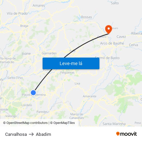 Carvalhosa to Abadim map