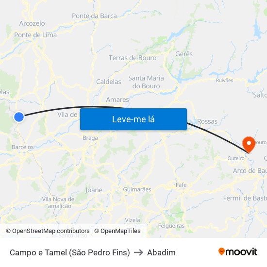 Campo e Tamel (São Pedro Fins) to Abadim map
