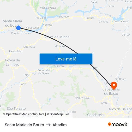 Santa Maria do Bouro to Abadim map