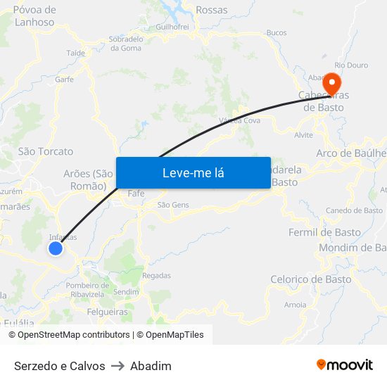 Serzedo e Calvos to Abadim map