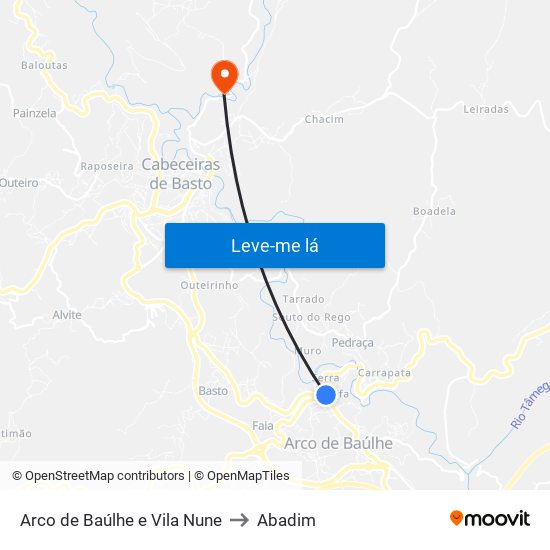 Arco de Baúlhe e Vila Nune to Abadim map