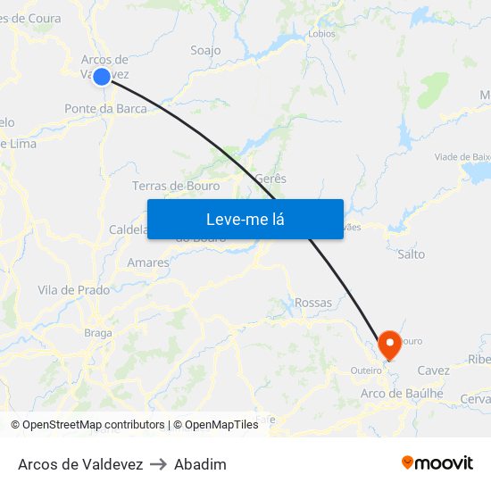 Arcos de Valdevez to Abadim map