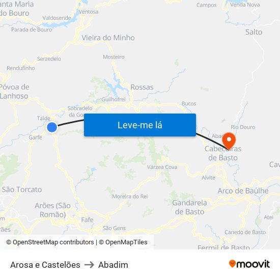 Arosa e Castelões to Abadim map