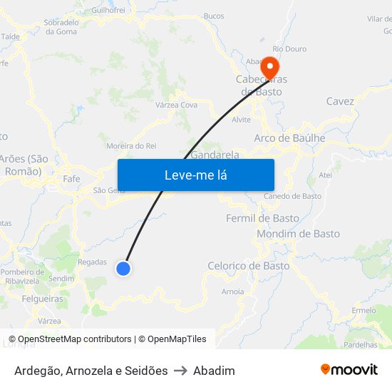 Ardegão, Arnozela e Seidões to Abadim map