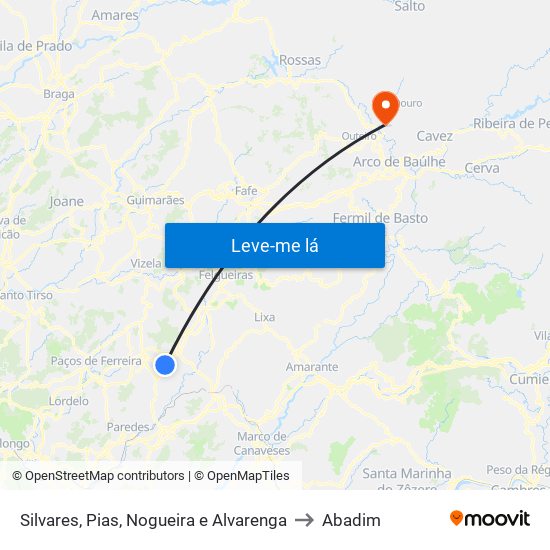 Silvares, Pias, Nogueira e Alvarenga to Abadim map