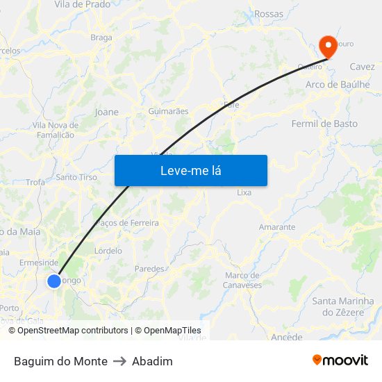 Baguim do Monte to Abadim map