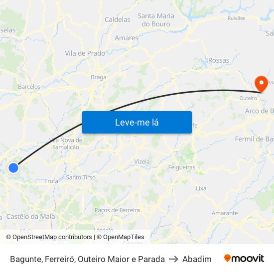 Bagunte, Ferreiró, Outeiro Maior e Parada to Abadim map