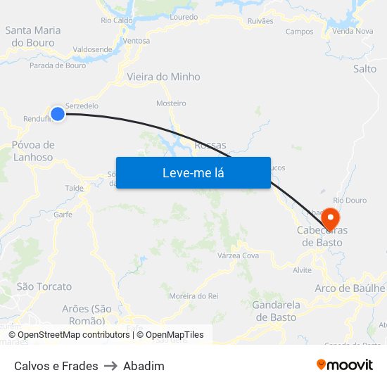Calvos e Frades to Abadim map