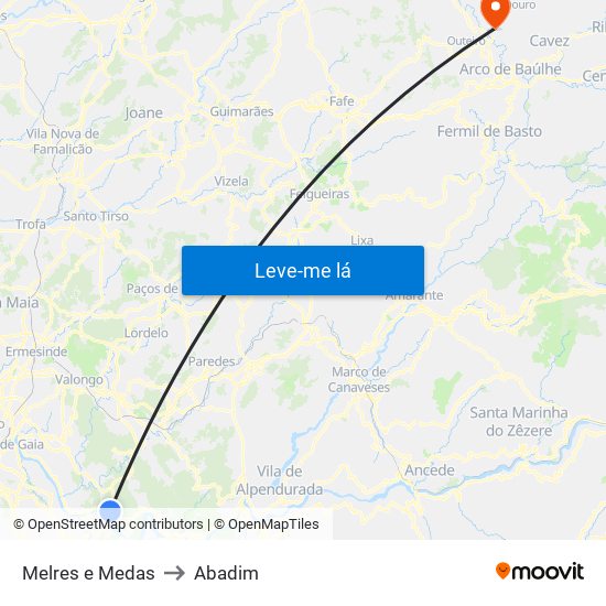 Melres e Medas to Abadim map