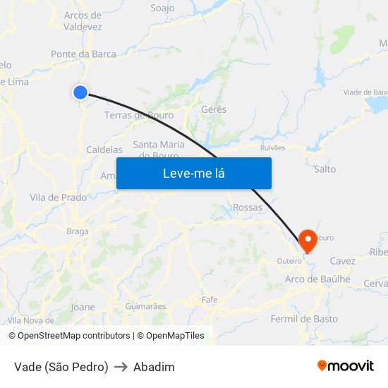 Vade (São Pedro) to Abadim map