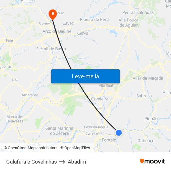 Galafura e Covelinhas to Abadim map