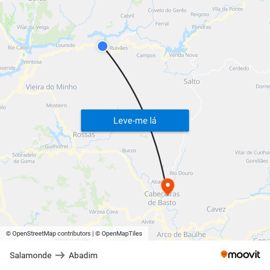 Salamonde to Abadim map