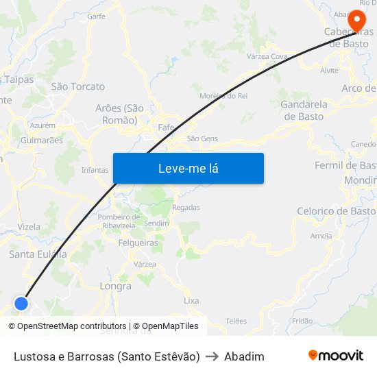 Lustosa e Barrosas (Santo Estêvão) to Abadim map