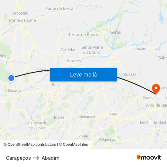Carapeços to Abadim map