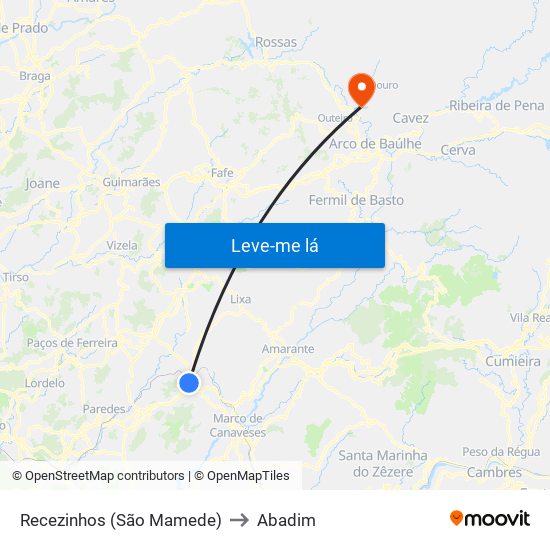 Recezinhos (São Mamede) to Abadim map