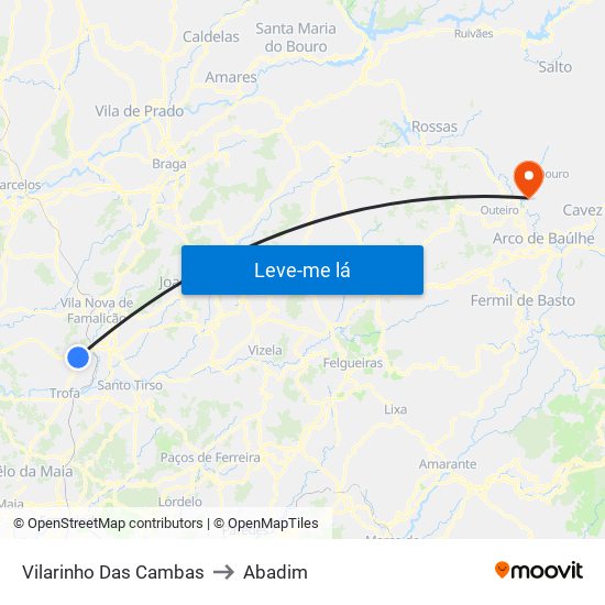 Vilarinho Das Cambas to Abadim map