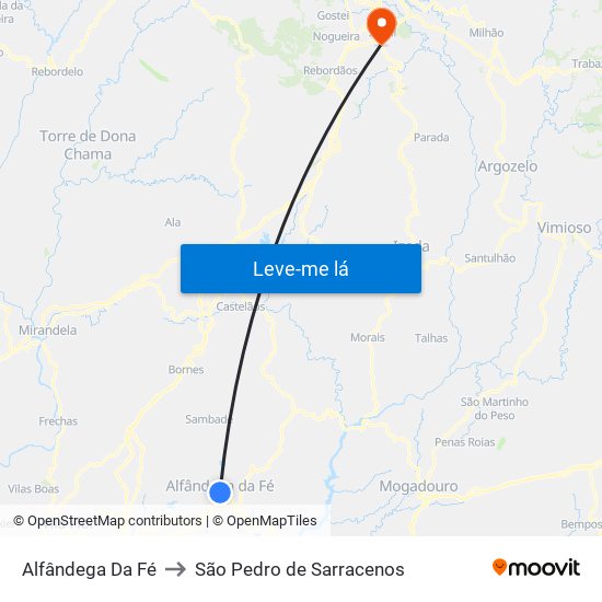 Alfândega Da Fé to São Pedro de Sarracenos map