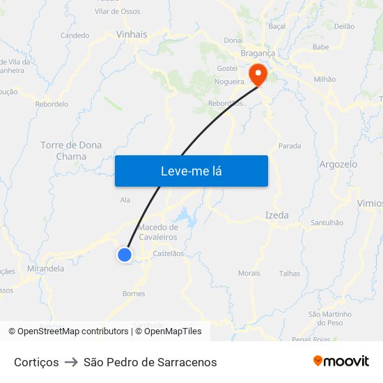 Cortiços to São Pedro de Sarracenos map