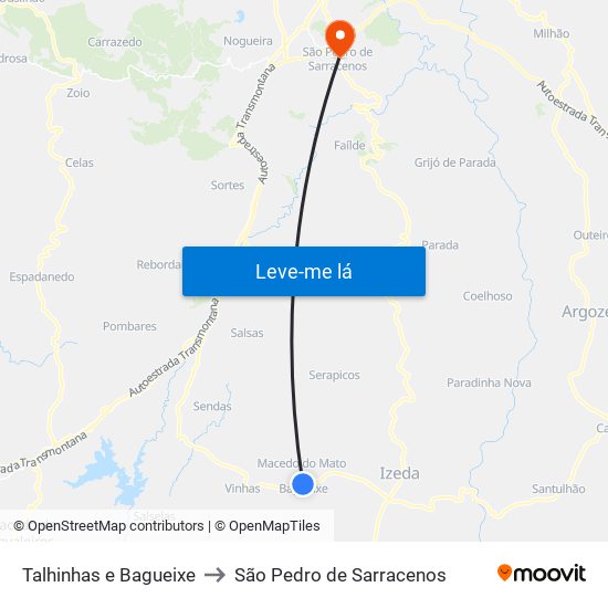 Talhinhas e Bagueixe to São Pedro de Sarracenos map