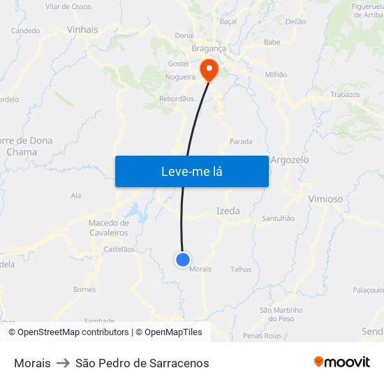 Morais to São Pedro de Sarracenos map